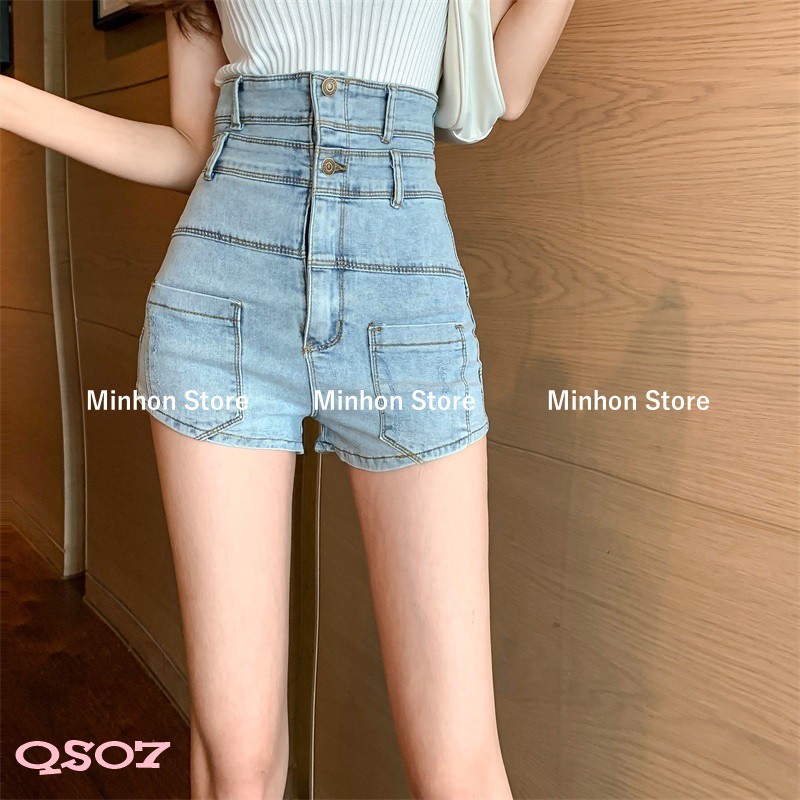 [Video - Freeship] Quần Đùi, Quần Short Jean Nữ Cạp Cao - 2 Cạp Túi Hộp Phía Trước Siêu Cá Tính (Minhon Store QS07) | BigBuy360 - bigbuy360.vn