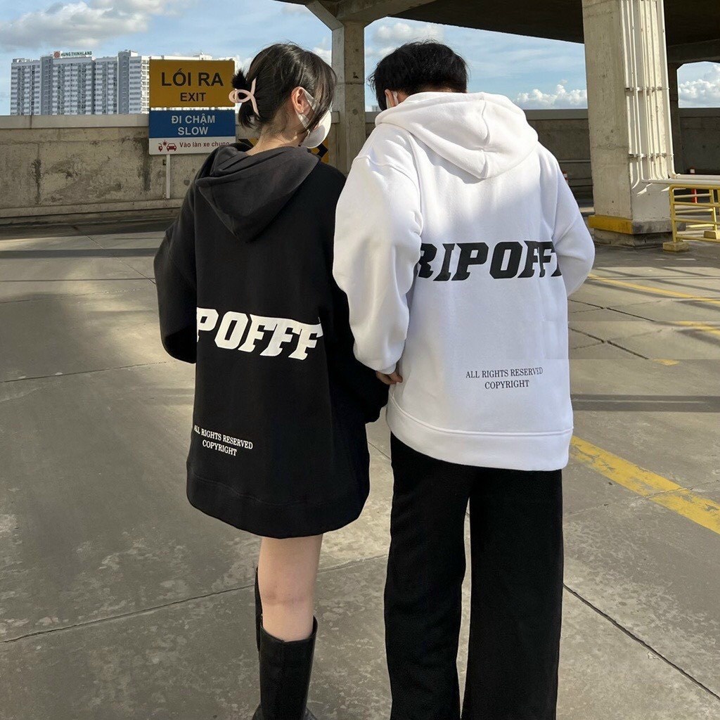 Áo Khoác Nỉ Ripoff Unisex  Hoodie zip khóa kéo có mũ 2 lớp form rộng tay bồng dài