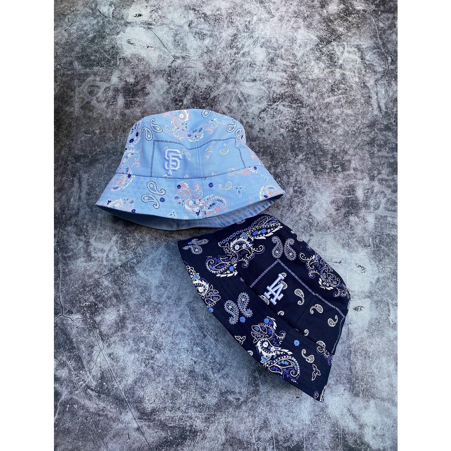 Nón Vành Thời Trang MLB Paisley Bucket Hat Navy &amp; Sky Blue N40