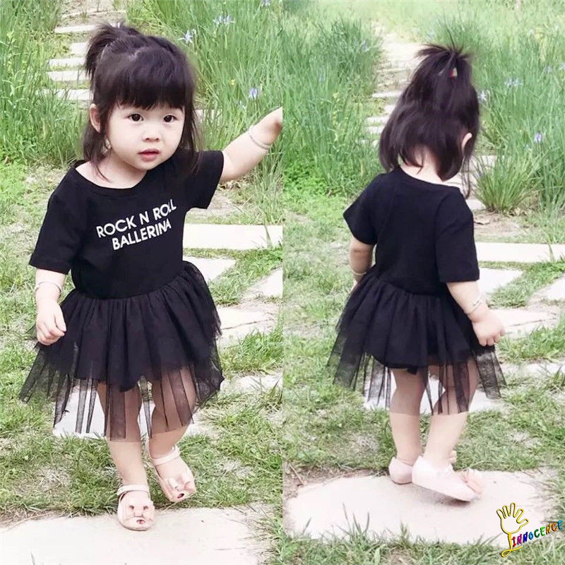 ❤XZQ-Letter Print Infant Baby Girl Tulle Rock N Roll Romper Dress Bodysuit Outfit Set