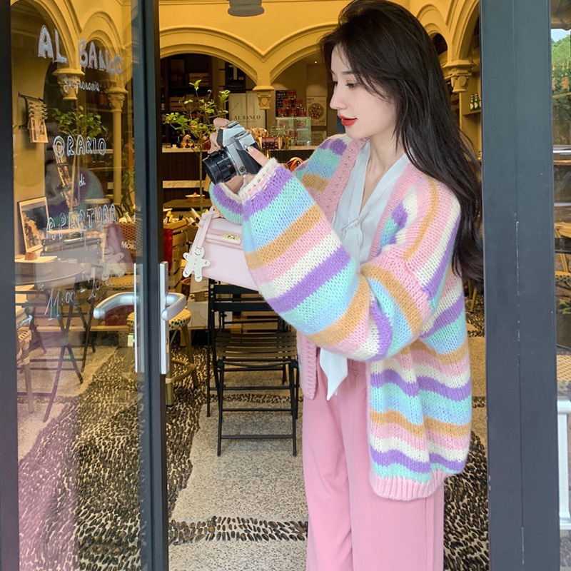 Áo Khoác Cardigan Dệt Kim Dáng Rộng Thời Trang Mùa Thu Phong Cách Hàn Quốc Cho Nữ