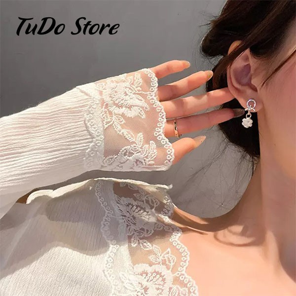 Khuyên tai, bông tai nữ Hàn quốc mạ bạc 925 vòng tròn đính đá siêu xinh HT16