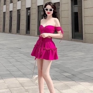 Set đồ nữ đi biển 2 mảnh áo croptop chân váy liền quần kín đáo HATI