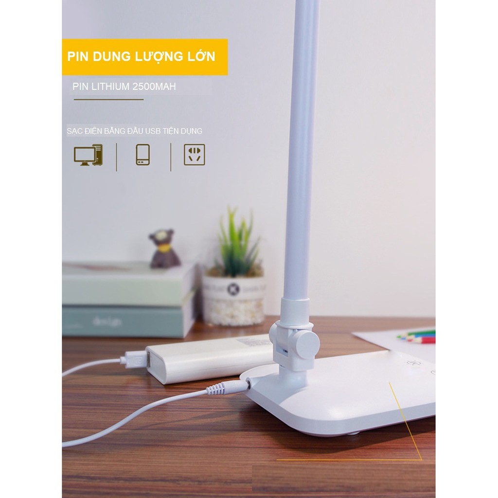 Đèn Bàn Học LED USB Kamisafe KM-6729 Tích Điện 3 Chế Độ Ánh Sáng Vàng Bảo Vệ Mắt Chống Cận