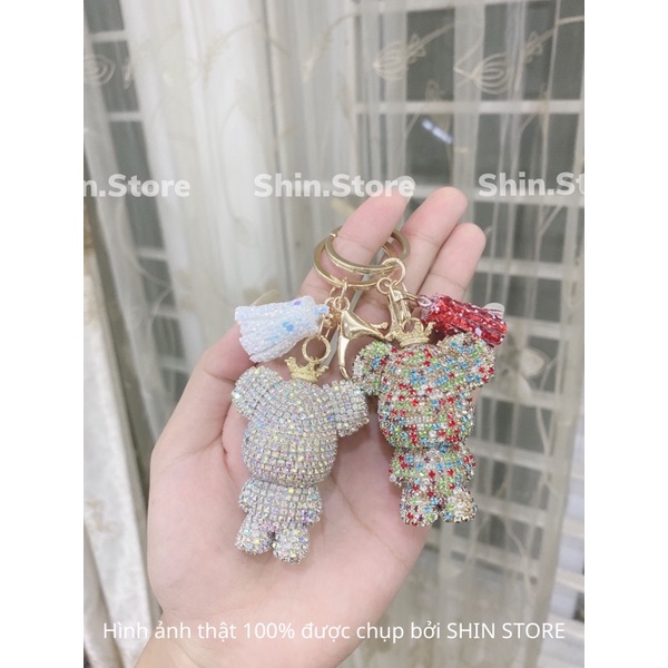 Móc Khoá Đính Đá Gấu Dễ Thương Sang Chảnh ( kèm nơ ) , Phụ kiện Túi Xách , Móc Khoá Ô Tô - SHIN STORE
