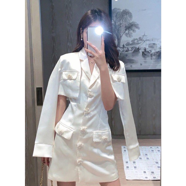 (s4005) set ulzzang sang chảnh áo vest và váy vest lụa bóng s m(kèm video) | BigBuy360 - bigbuy360.vn