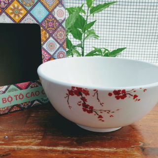 Bộ 2 Tô sứ trắng hình hoa đào 17cm