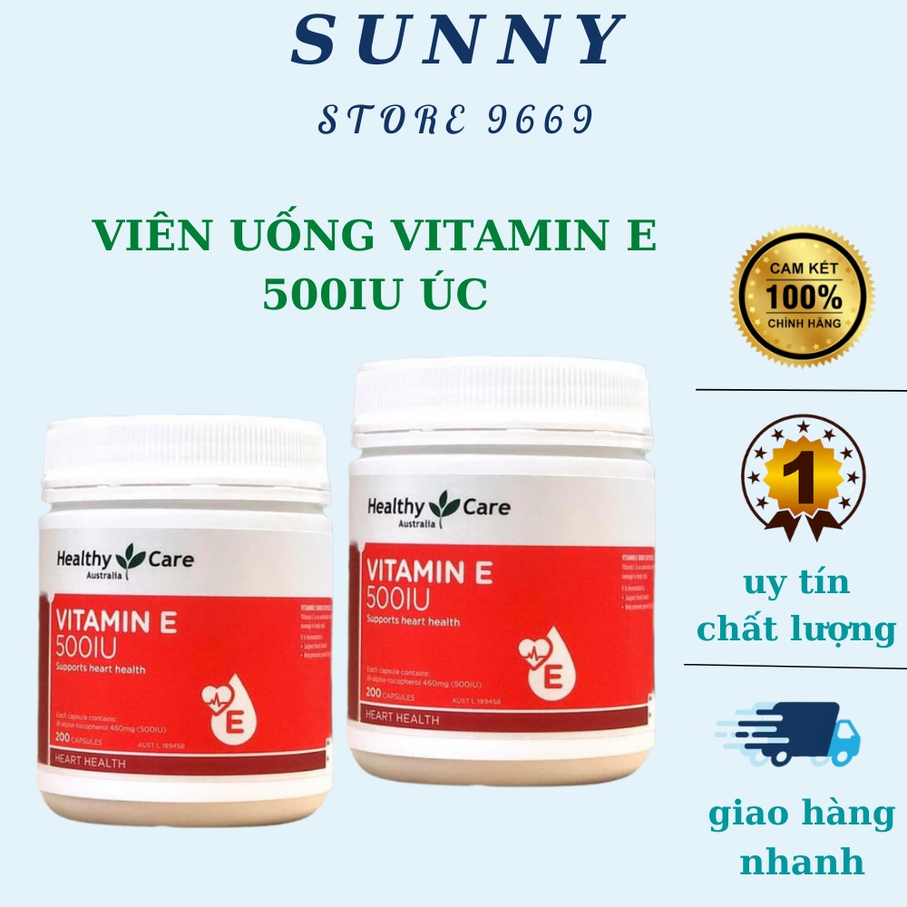 Viên uống Vitamin E Healthy Care 500IU hộp 200 Viên Của Úc hỗ trợ tái tạo làm đẹp da