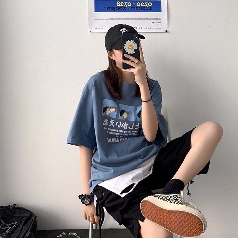 Áo thun ngắn tay cổ tròn có in hình phong cách Hàn Quốc | BigBuy360 - bigbuy360.vn