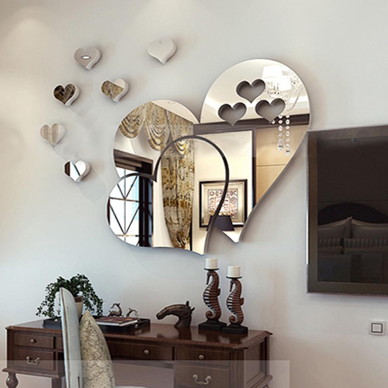 3D Heart Mirror Wall Sticker DIY Bedroom Acrylic Home Decor