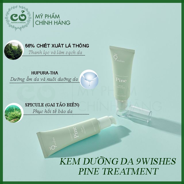 Kem Dưỡng 9 Wishes Từ Lá Cây Thông Cấp Ẩm, Thu Nhỏ Lỗ Chân Lông 9 Wishes Pine Clear Recovery Treatment Cream 50ml