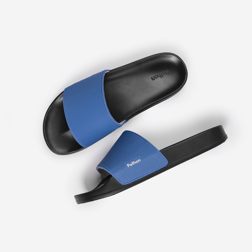 Dép nam nữ quai ngang slipper Pathon quai PVC và đế PU đen quai xanh dương SD25
