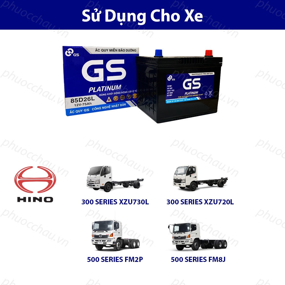 Bình Ắc Quy 12V-75Ah, Ắc Quy Ô Tô GS MF 85D26L/R