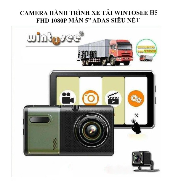 Camera hành trình xe tải H5 FHD CÓ GPS, màn 5" sắc nét, dây cam lùi 15m, góc quay rộng, quay đêm nét