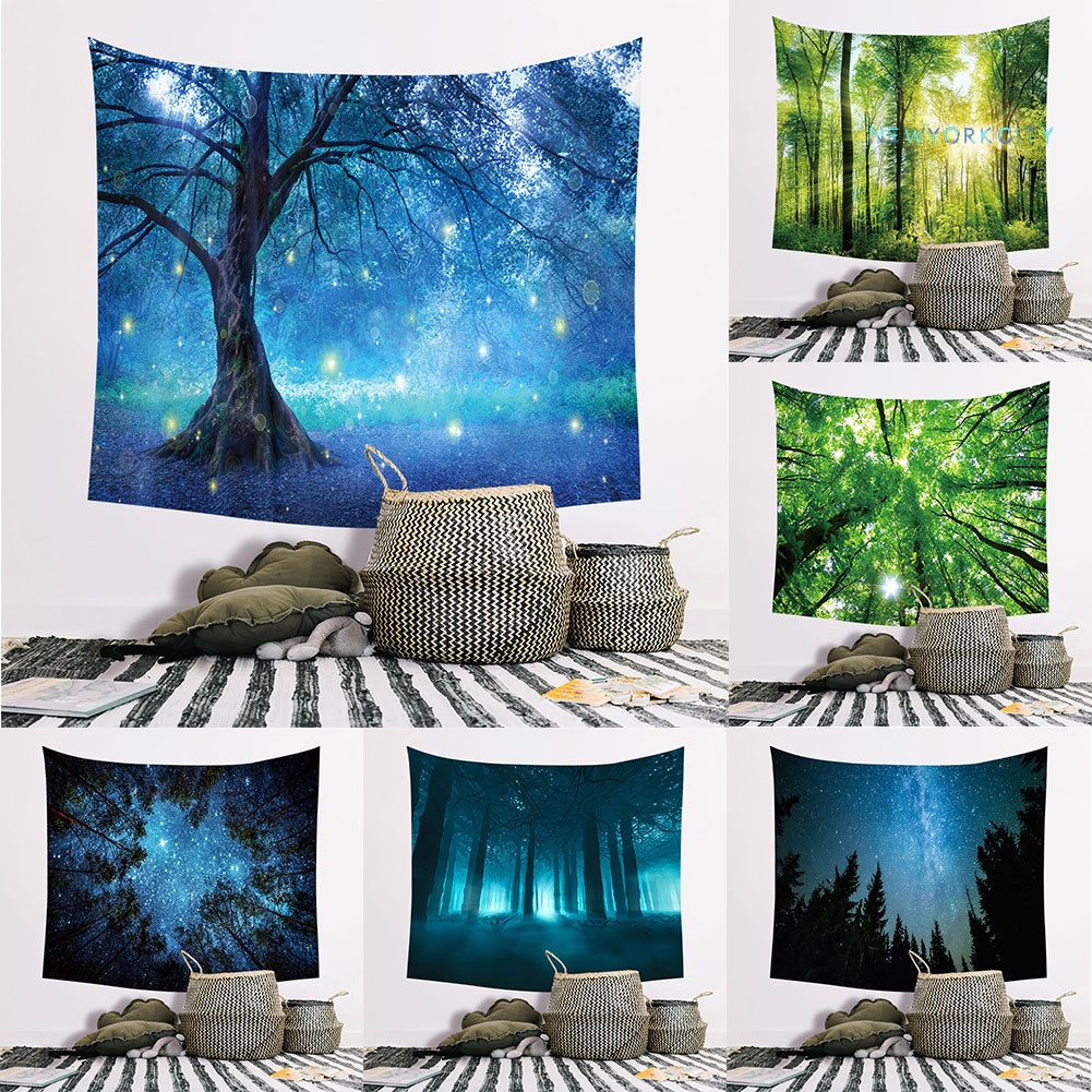 Thảm Treo Tường Trang Trí In Họa Tiết Hoa Hướng Dương / Bầu Trời Sao Rừng