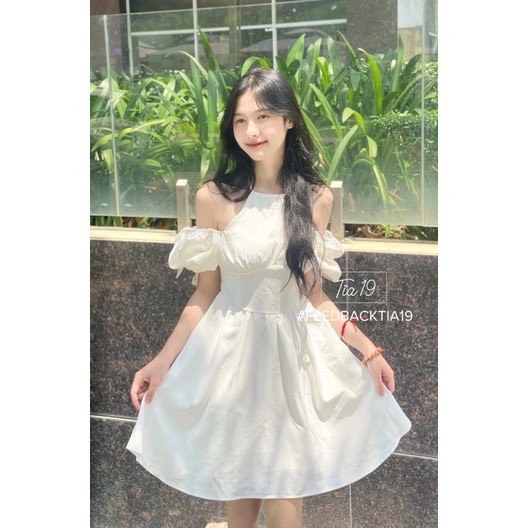 Đầm dự tiệc cổ yếm tay bồng mặc 2 kiểu trẻ trung cá tính/ Váy xòe nữ bigsize 2 màu sang chảnh phong cách ulzzang