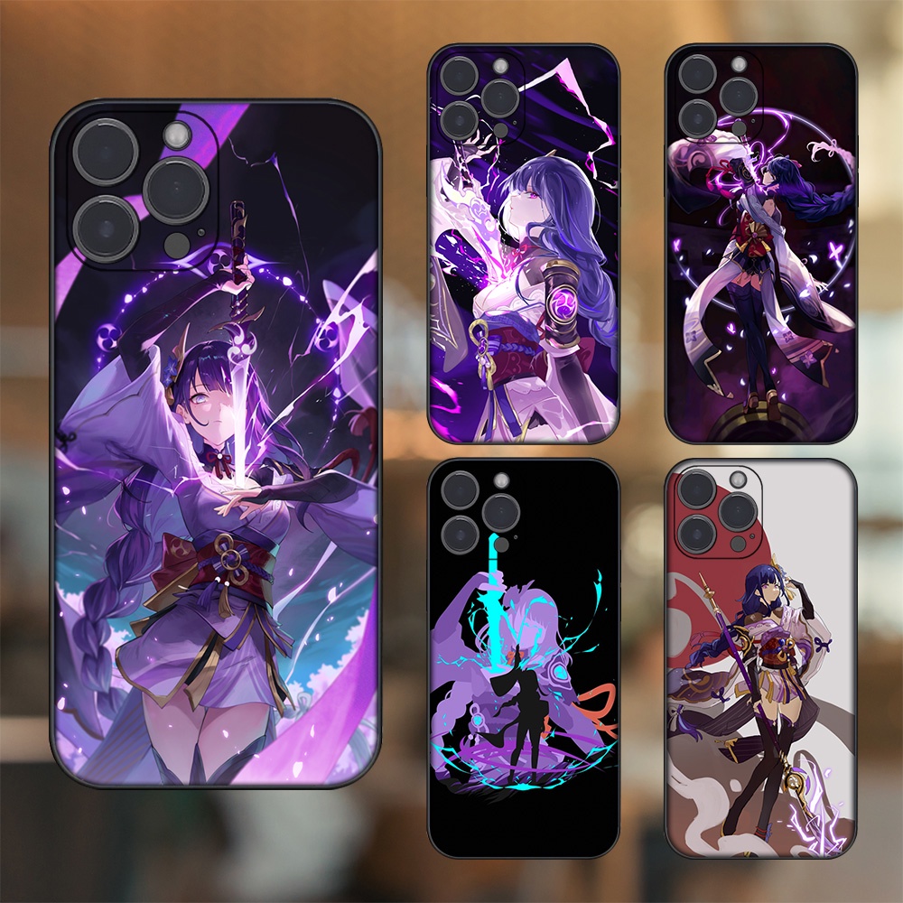 Ốp lưng iPhone 13 Pro Max dẻo đen cạnh vuông in hình Raiden Shogun Genshin Impact