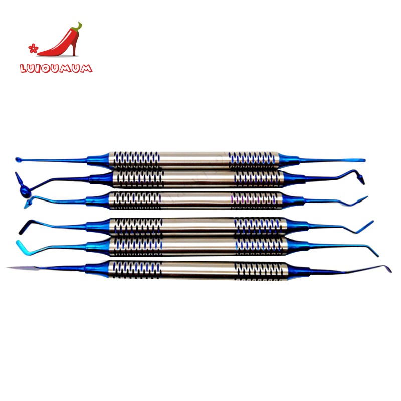 6Pcs Dental Composite Resin Spatula Titanium Plated Head(Blue)