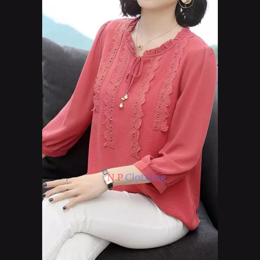 Áo kiểu nữ trung niên thắt nơ bigsize nq-822