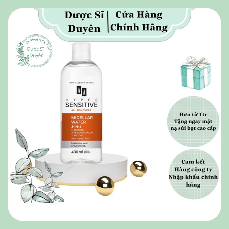 Nước Tẩy Trang AA Hyper Sensitive 3 in 1 của AA Cómetics làm sạch sâu,giữ ẩm,dùng cho mọi loại da.lọ 400ml
