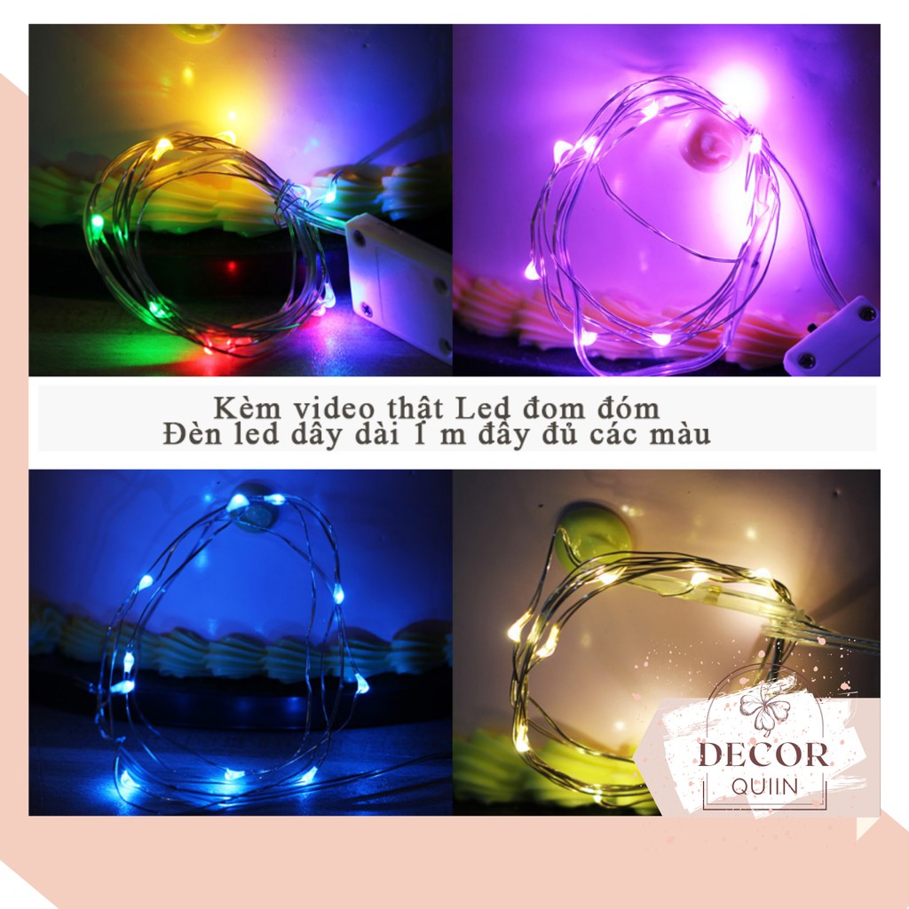 [Ảnh thật video] Đèn LED dây fairylight 1m chạy pin có công tắc 3 chế độ decor trang trí nhà cửa LED đom đóm màu vàng ấm