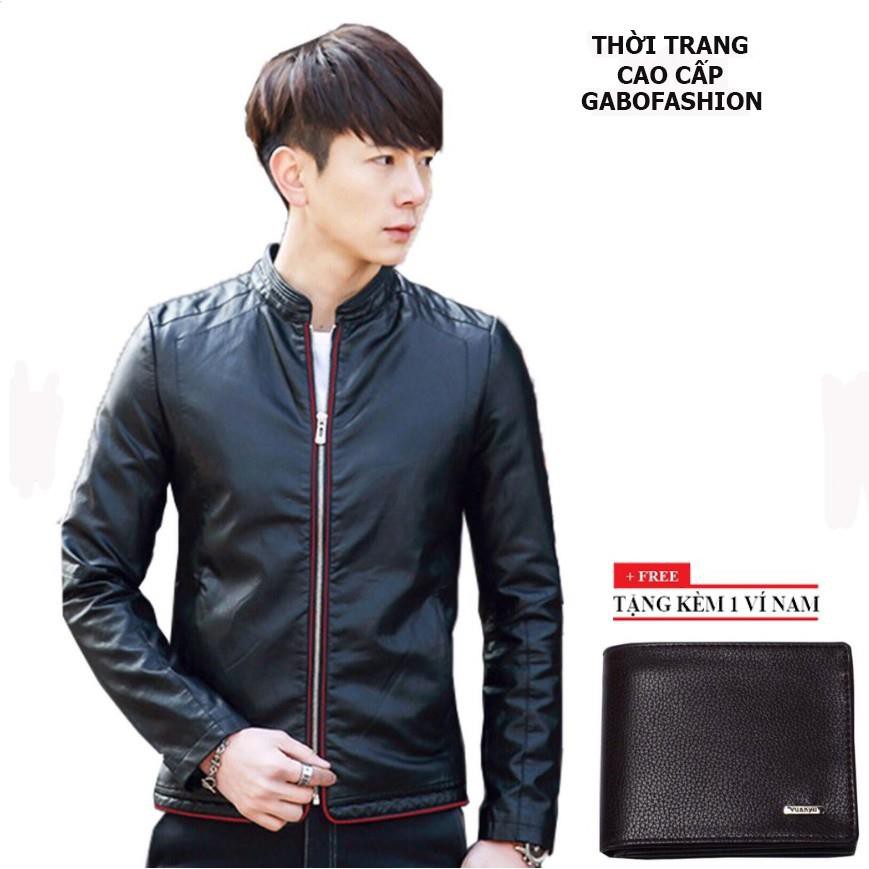 Áo Khoác Da lót dù Nam Phối Viền AD17 + tặng 1 ví nam cao cấp
