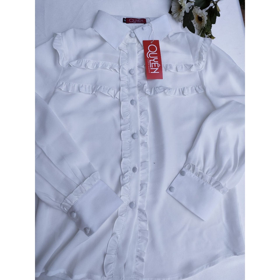 Áo Sơ Mi Công Sở Nữ Trắng, Xanh Pastel, Tay Dài, Bèo Ngực, Thiết Kế Viền Bèo Mí Xinh Xắn AA278