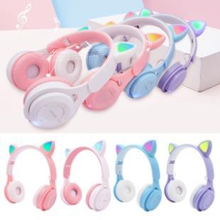Tai nghe mèo bluetooth chụp tai cao cấp, Tai nghe mèo hồng dễ thương có micro đàm thoại, chơi game. Headphone phát sáng