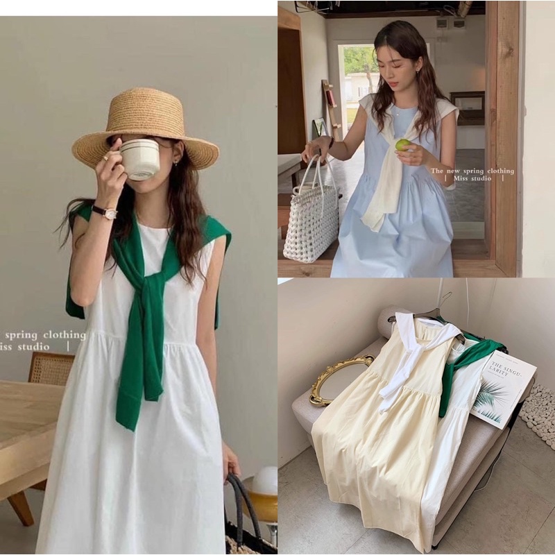 VÁY-ĐẦM THÔ BABYDOLL KÈM KHĂN style ULZZANG