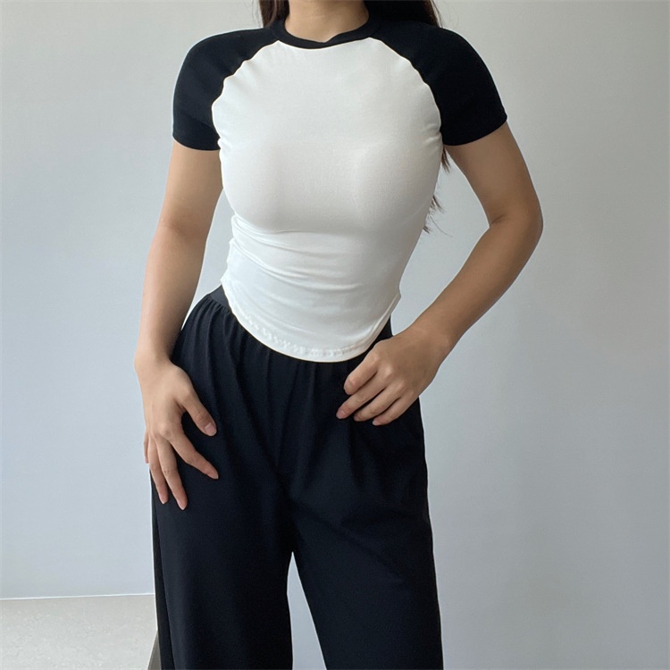 Áo thun thể thao ANRAN ngắn tay phối màu tương phản thời trang dành cho nữ