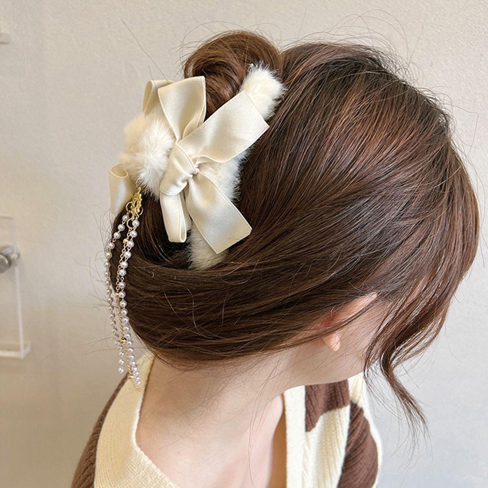 MAG Kẹp Tóc Dài Đính Lông Giả Thời Trang Cho Nữ