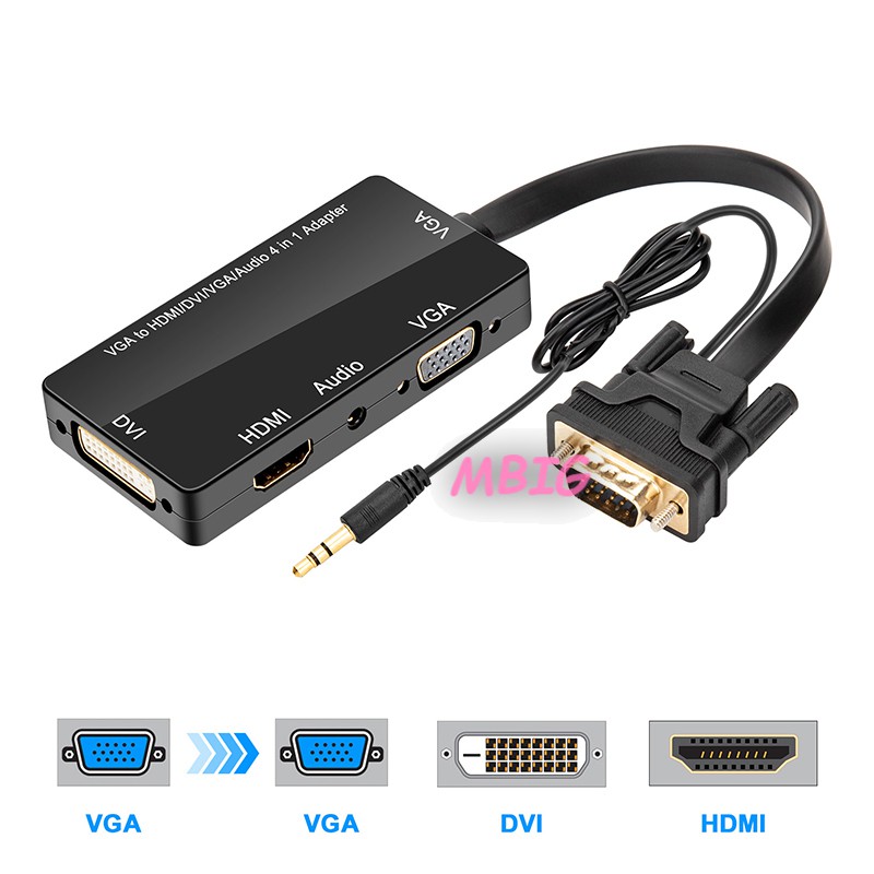MG 4-in-1 VGA to VGA HDMI DVI Adapter Audio Output Converter for Desktop Laptop PC @vn