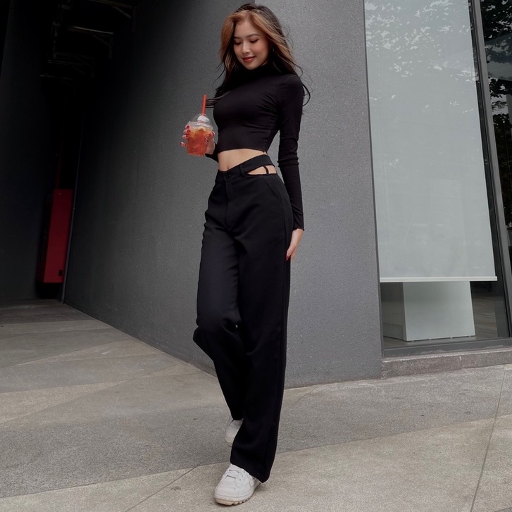 Quần ống suông Timo Pant QD007 xẻ eo quyến rũ, vải dày dặn - Uni By Heart