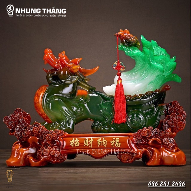 Tượng Phong Thủy Decor Tỳ Hưu Kéo Bắp Cải PT-35 - Chiêu Tài Hút Lộc - Size Nhỏ Dài 40cm - Bảo Hành 1 Năm