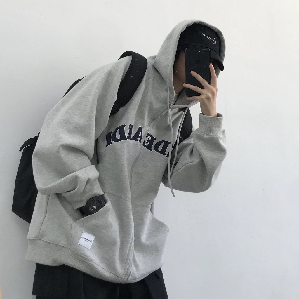 Áo Khoác Hoodie Dáng Rộng Phối Khóa Kéo Kiểu Retro Nhật Bản Cá Tính Cho Nam Và Nữ