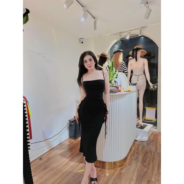 Đầm ôm body 2 dây khoét eo rút dây siêu đẹp thích hợp mặc đi chơi, tiệc tùng