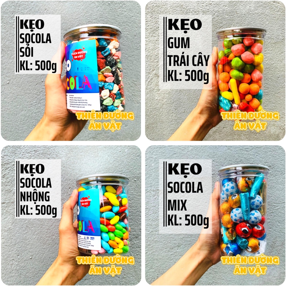 Kẹo socola sỏi THIÊN ĐƯỜNG ĂN VẶT 500g đồ ăn vặt Việt Nam nhiều màu sắc nhân socola