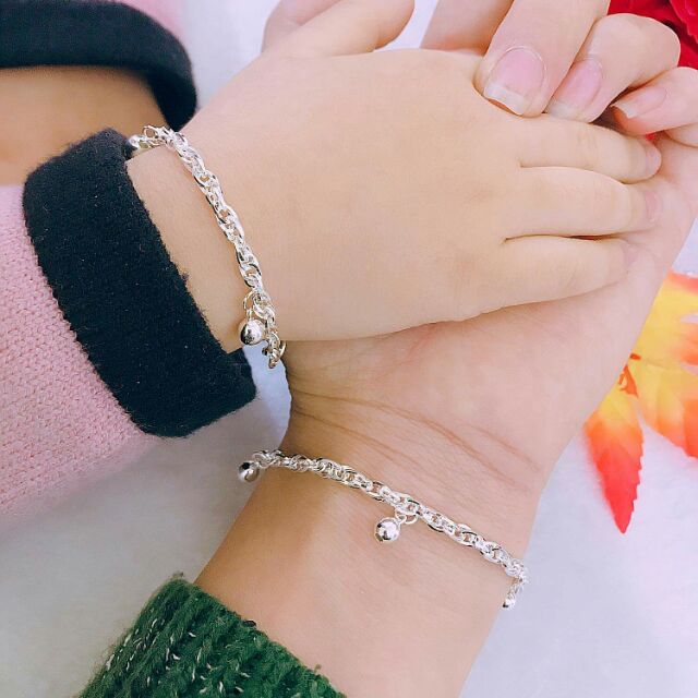 LẮC TAY KÉP BẠC DÀY DẶN- LẮC BẠC TREO CHUÔNG