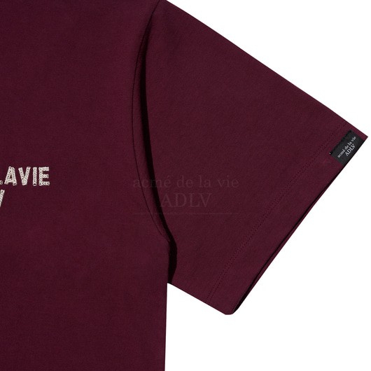 Áo thun ngắn tay cổ tròn ADLV Stitch Embroidered Wine - Màu rượu vang Nam Nữ