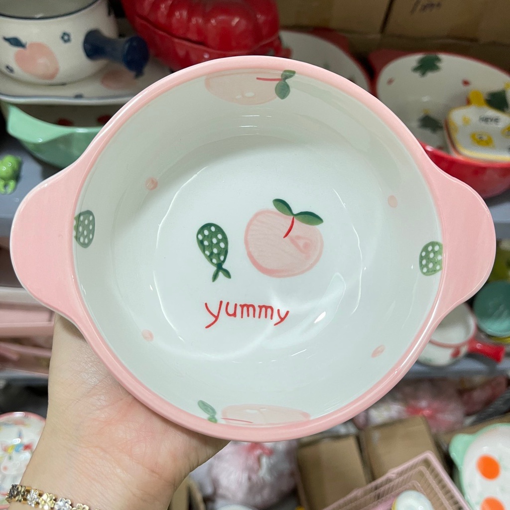 Bát đĩa gốm sứ decor siêu đẹp set đào 15 món cho bé cực xinh yêu