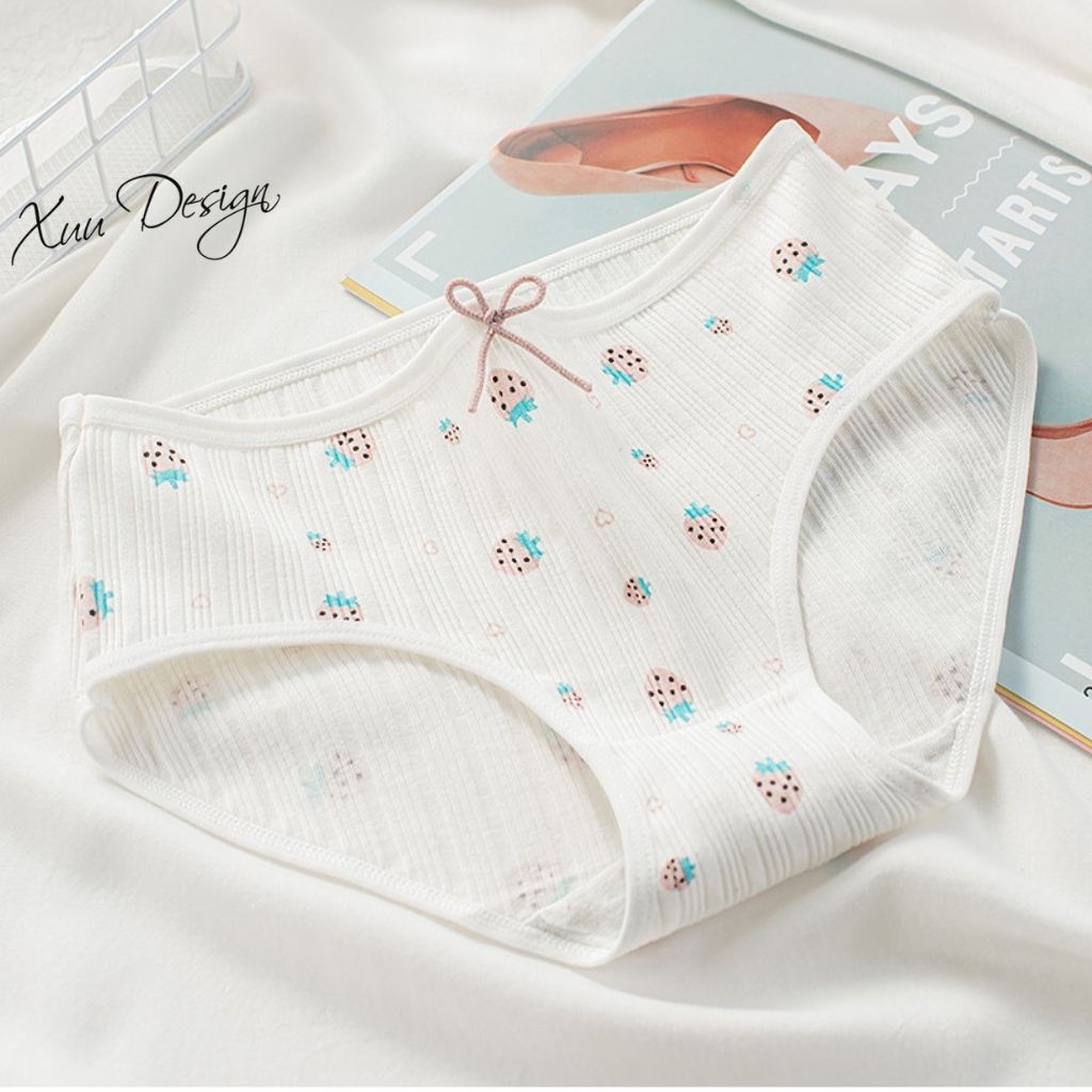 Quần lót nữ Cotton gân tăm có nơ Xuu chất liệu co dãn kháng khuẩn QC26