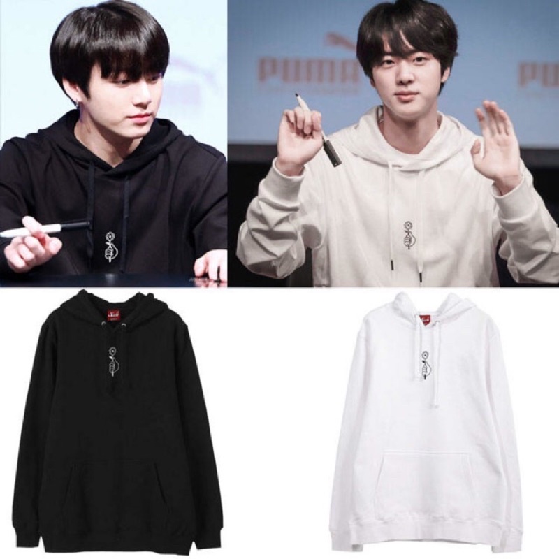 (Tặng ảnh BTS)Áo Hoodie BTS Jin Jk cầm hoa logo đơn giản