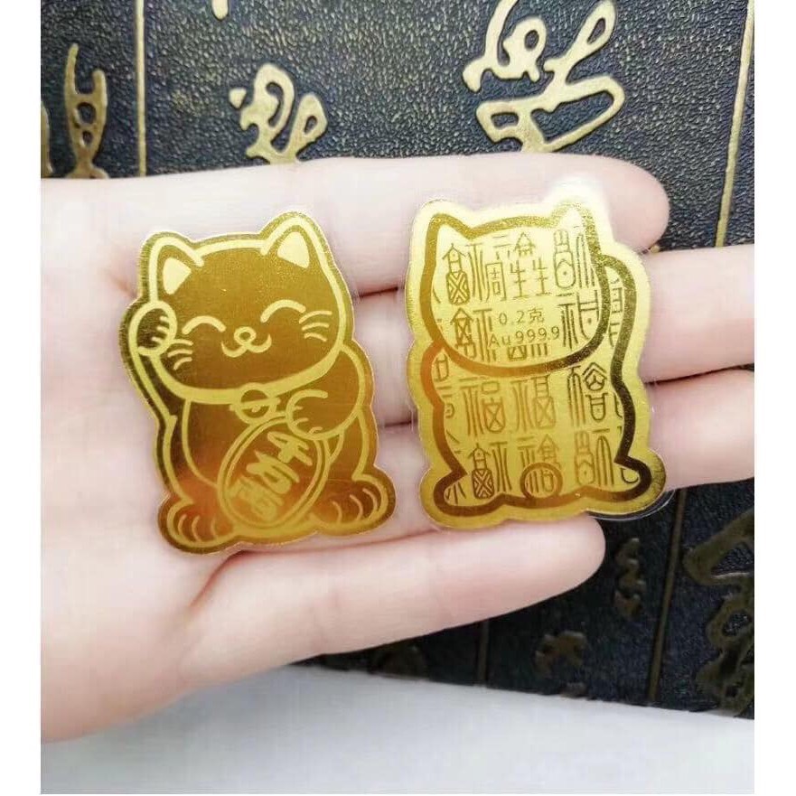 Mèo Thần Tài Mạ Vàng - Mèo Dán Ốp lưng - Hút Tiền Tài - Vận Khí - An Lộc - Cầu Bình An