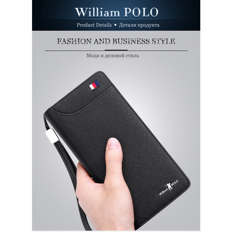Ví nam POLO 181359 Clutch William Polo Ví dài khóa kéo cầm tay - Bảo hành 12 tháng