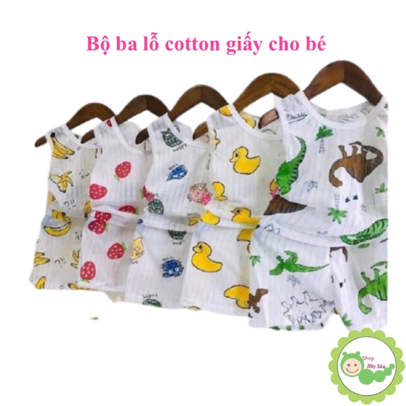 {5-15kg} Bộ cotton giấy ba lỗ cho bé trai, bé gái