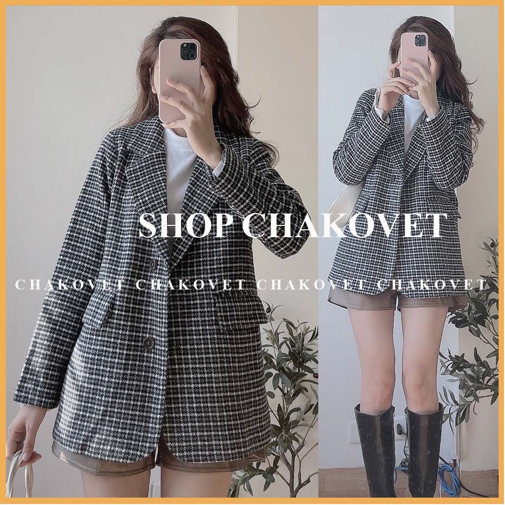 Áo dạ kẻ nữ 2 lớp AD8113, kiểu áo vest khoác ngoài dài tay 2 cúc hàng đẹp loại 1 êm tay  thời trang thu đông hàn quốc | BigBuy360 - bigbuy360.vn