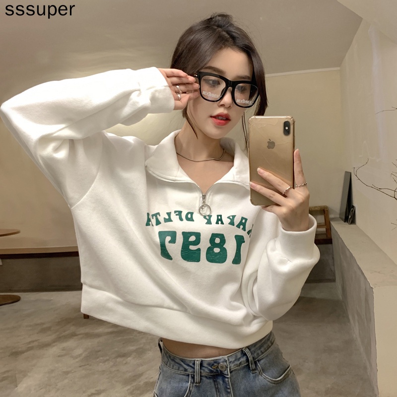 Áo hoodie mỏng cổ polo phối khóa kéo thời trang cho nữ