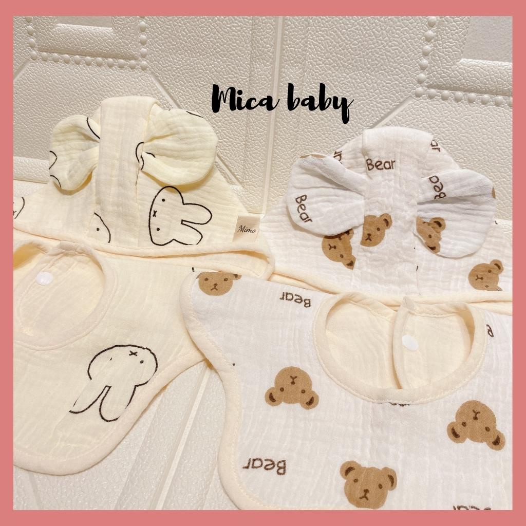 Set mũ yếm cổ vải xô cánh hoa siêu mềm cho bé Mica Baby YC10