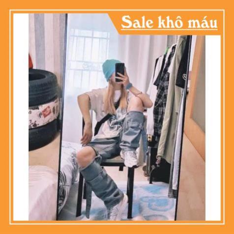 Quần jeans ống rộng unisex xẻ gối kéo khoá có thể tháo dời oversize Ulzzang siêu chất ❤️ -b11