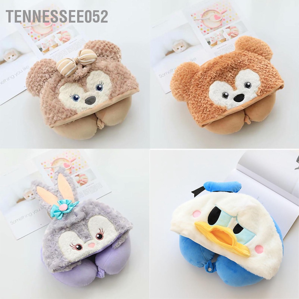 🌷Hàng HOT Gối cổ du lịch hình chữ U có mũ trùm đầu Bằng Cotton PP In Họa Tiết Hoạt Hình Dễ Thương